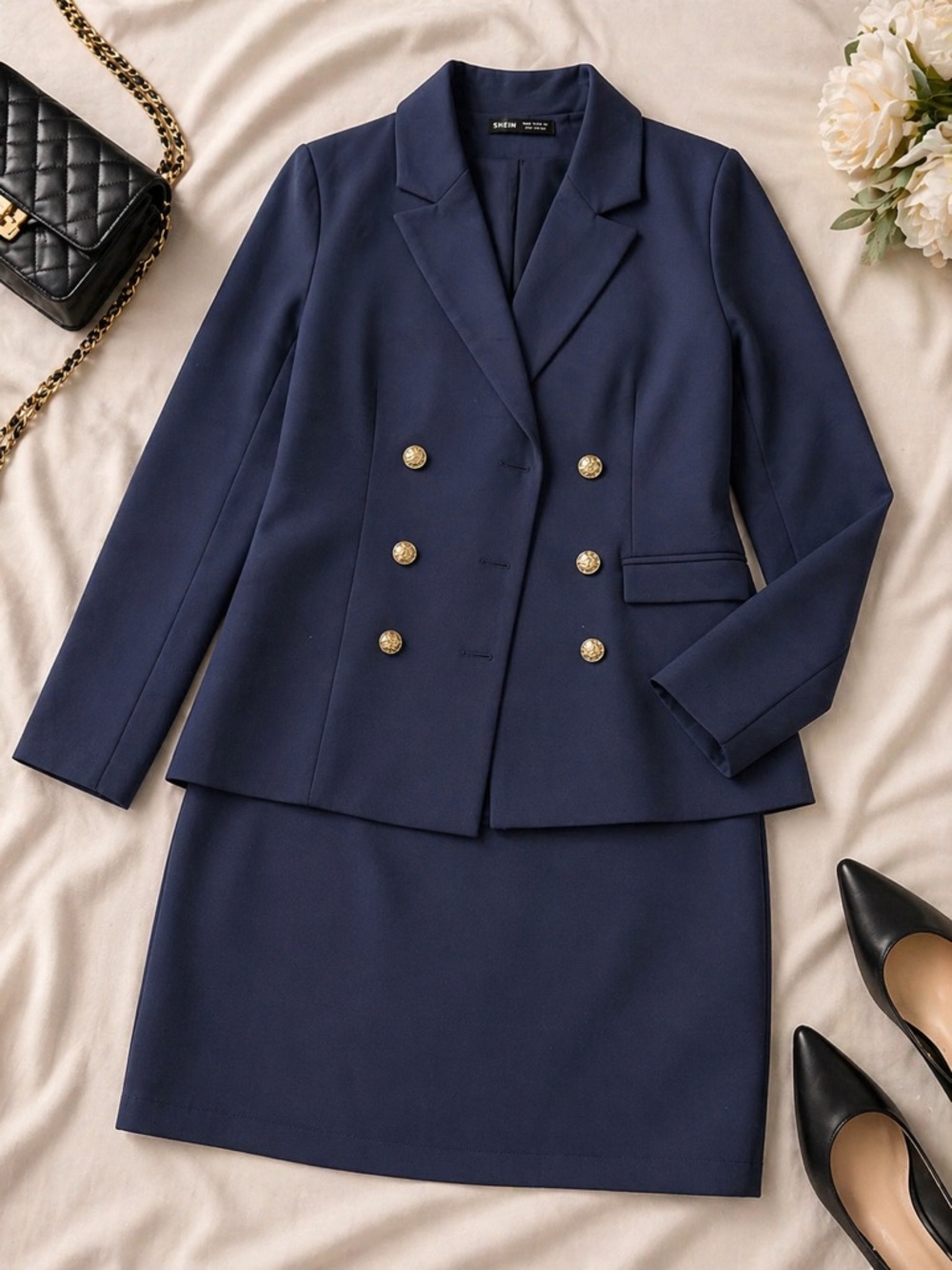 SHEIN Navy Blazer Jacket skirt set